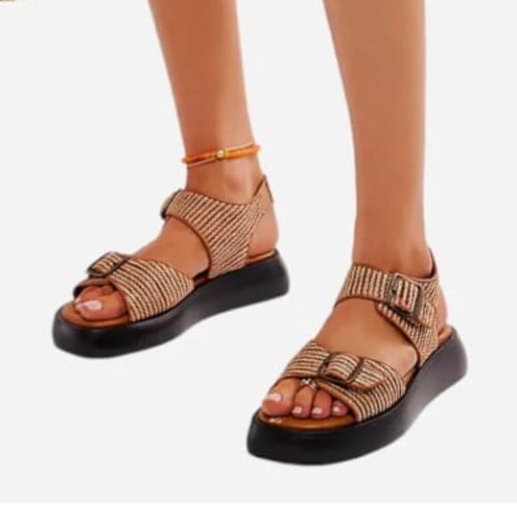 NWOT Free People Mandi Weave Chunky Y2K Sandals in Natural Brown Sz. 10 - Picture 2 of 14